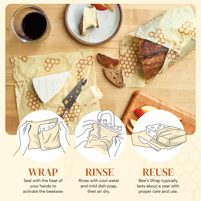 Bee's Wrap Beeswax Wraps for Food - Honeycomb Large 3 Pack Made in USA Reusable & Organic Food Wraps, Sandwich Wrap & Bowl Covers - Eco-Friendly Alternative to Aluminum Foil & Plastic Wrap - Image 2